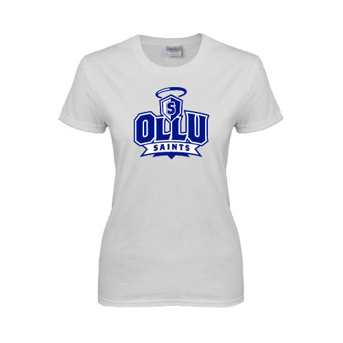  Womens White Short Sleeve Tee - OLLU Saints