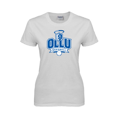  Womens White Short Sleeve Tee - Baseball