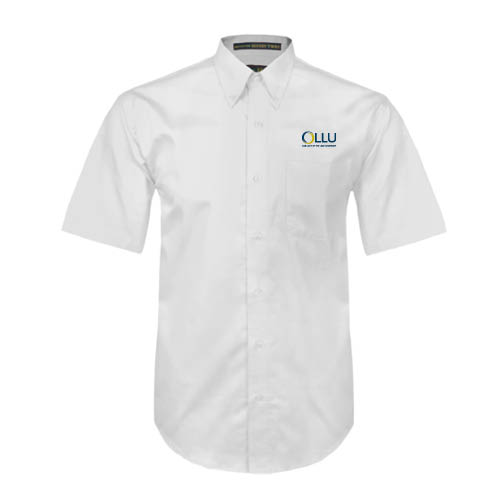  White Twill Button Down Short Sleeve - OLLU Our Lady of the Lake University Stacked