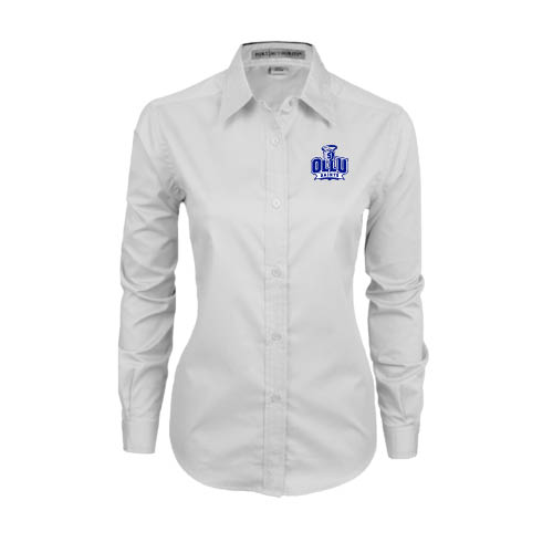  Womens White Twill Button Down Long Sleeve - OLLU Saints