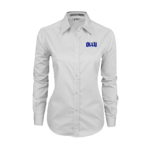  Womens White Twill Button Down Long Sleeve - OLLU