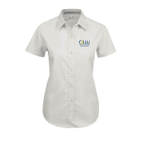  Womens White Twill Button Up Short Sleeve - The Woodlands