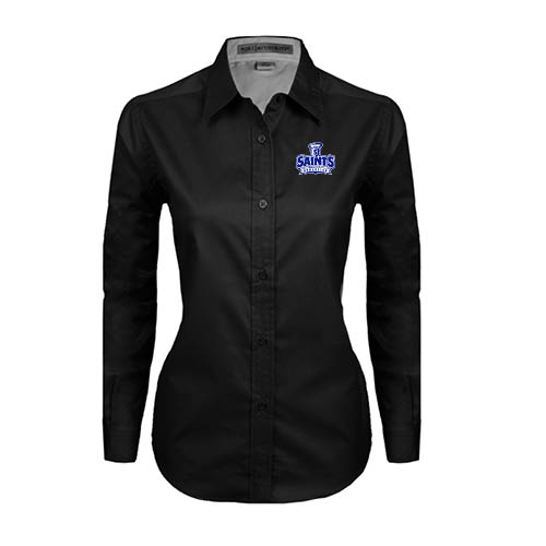  Womens Black Twill Button Down Long Sleeve  - Our Lady of the Lake University Athletics - Offical Logo