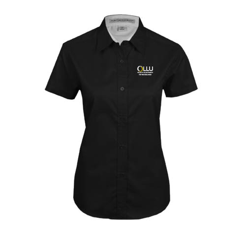  Womens Black Twill Button Up Short Sleeve - The Woodlands