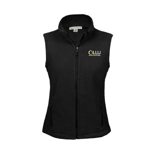  Womens Black Fleece Full Zip Vest - OLLU Our Lady of the Lake University Stacked