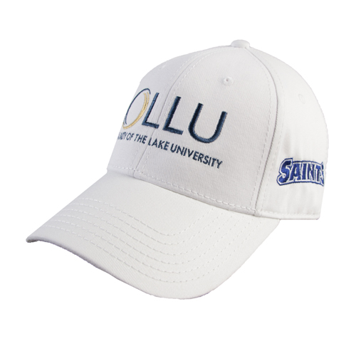  White Structured Adjustable Pro Style Hat - OLLU Our Lady of the Lake University Stacked