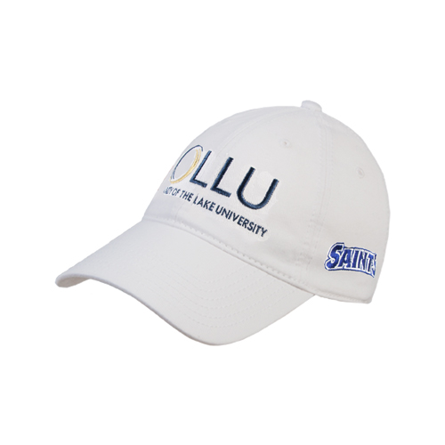  White Unstructured Adjustable Low Profile Hat - OLLU Our Lady of the Lake University Stacked