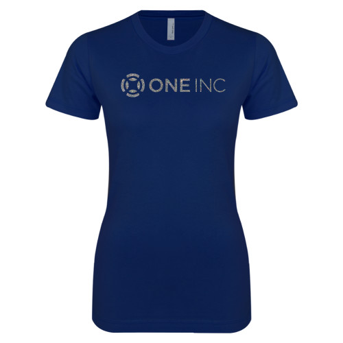  Next Level Womens Navy Boyfriend Tee - A Silver Soft Glitter