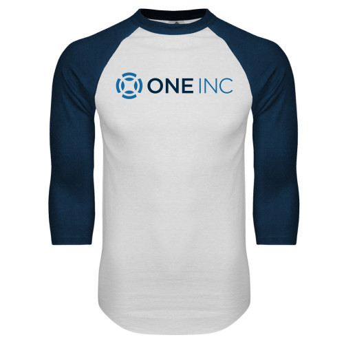  White/Navy Raglan Baseball T Shirt - ONE INC