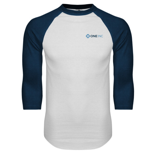  White/Navy Raglan Baseball T Shirt - ONE INC
