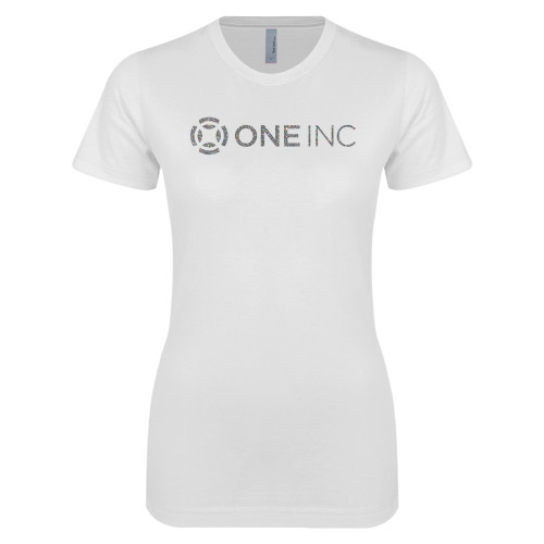  Next Level Womens White Boyfriend Tee - A Silver Soft Glitter