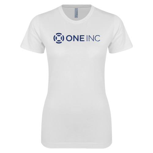  Next Level Womens White Boyfriend Tee - H Dark Blue Glitter