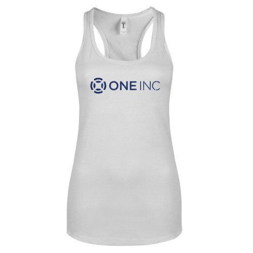  Next Level Racerback Tank White - H Dark Blue Glitter