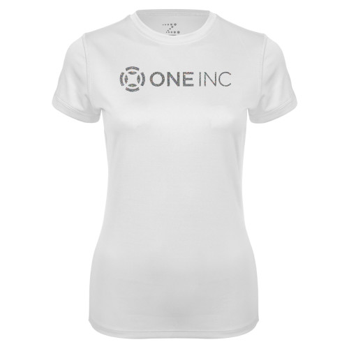  Womens White Performance Tee - A Silver Soft Glitter