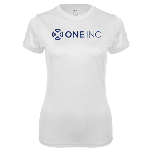  Womens White Performance Tee - H Dark Blue Glitter