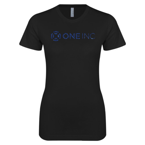  Next Level Womens Black Boyfriend Tee - H Dark Blue Glitter