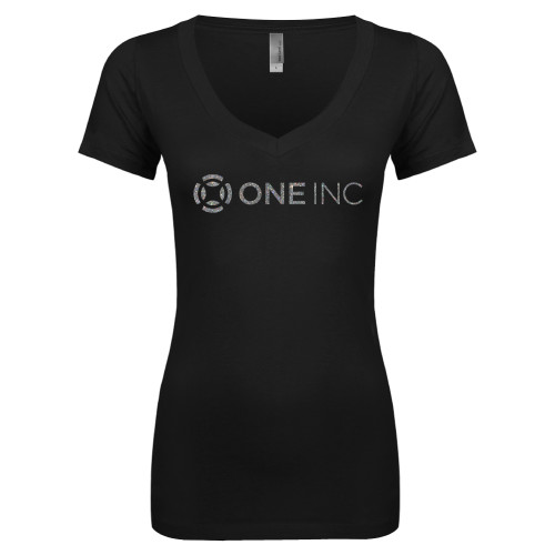  Next Level Womens Black Ideal V Tee - A Silver Soft Glitter