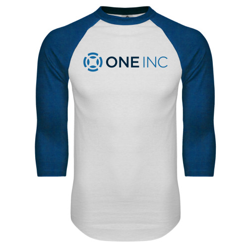  White/Royal Raglan Baseball T Shirt - ONE INC