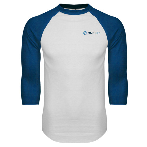  White/Royal Raglan Baseball T Shirt - ONE INC