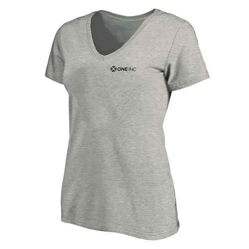  Womens Plus Heather Grey V Neck T Shirt - ONE INC - PLUS