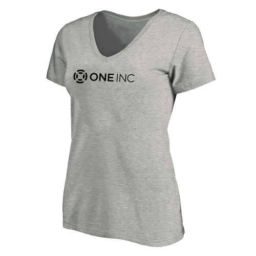  Womens Plus Heather Grey V Neck T Shirt - ONE INC - PLUS