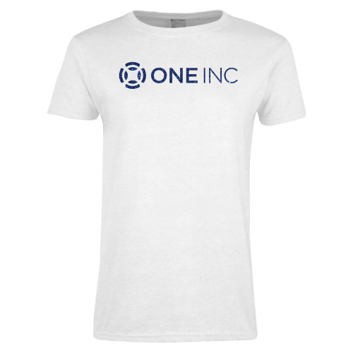  Womens White Short Sleeve Tee - H Dark Blue Glitter