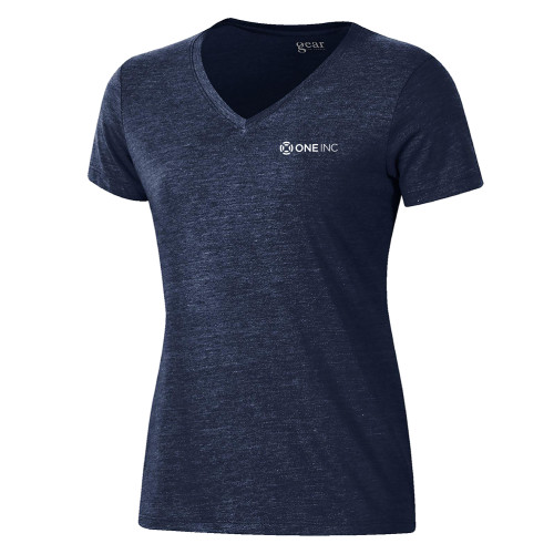  Gear Womens Navy Triblend VNeck Tee - ONE INC