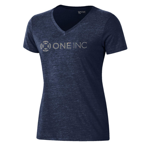  Gear Womens Navy Triblend VNeck Tee - A Silver Soft Glitter