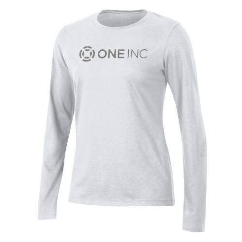  Gear Womens White Long Sleeve Tee - A Silver Soft Glitter