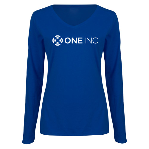  Womens Royal Long Sleeve V Neck Tee  - ONE INC