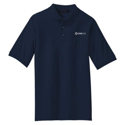  Navy Silk Touch Polo w/ Pocket - ONE INC