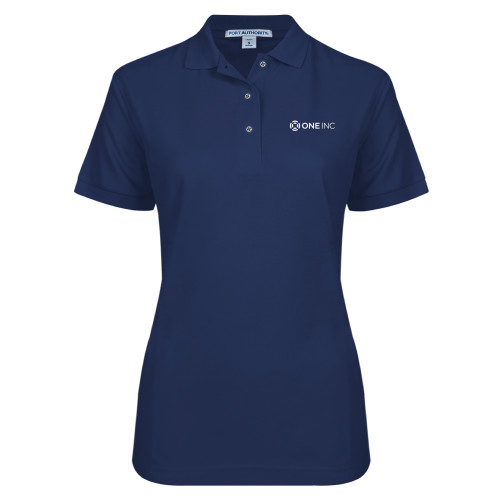  Womens Silk Touch Navy Pique Polo - ONE INC
