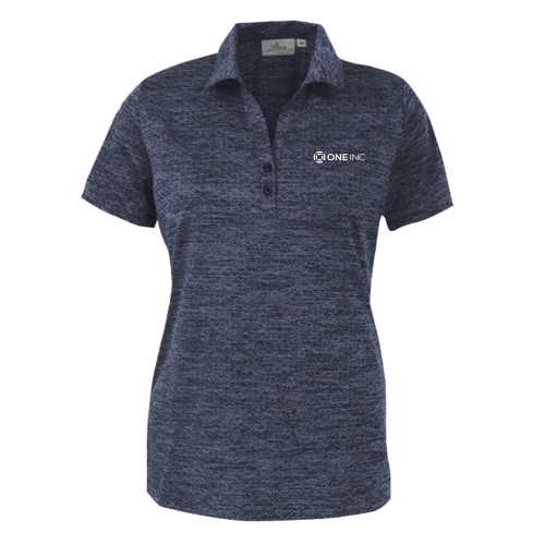  Womens Navy Honeycomb Jacquard Polo - ONE INC