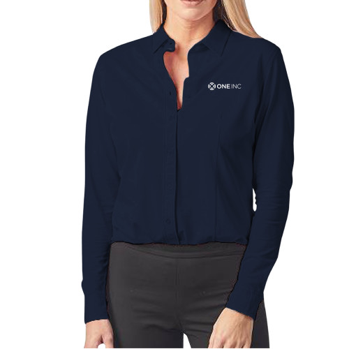  Womens Navy Elitech Prestige Knit Long Sleeve Shirt - ONE INC