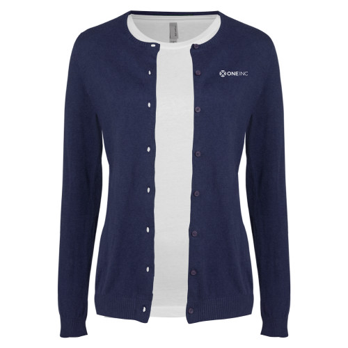  Womens Navy Cardigan Sweater - ONE INC