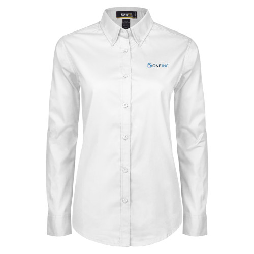  Womens White Twill Button Down Long Sleeve - ONE INC