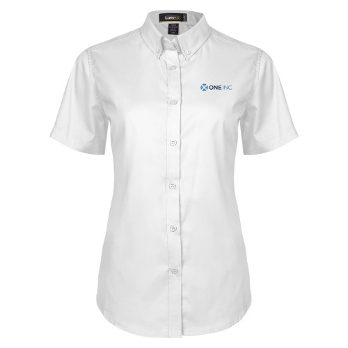  Womens White Twill Button Up Short Sleeve - ONE INC