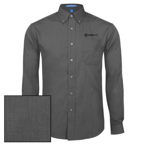  Dark Charcoal Poplin Crosshatch Long Sleeve Button Down - ONE INC