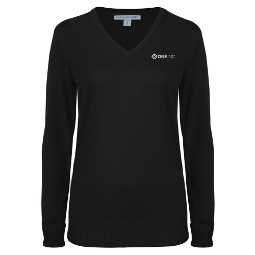  Womens Black VNeck Sweater - ONE INC