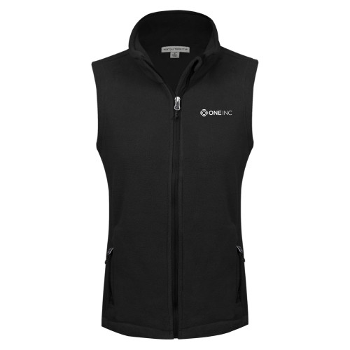  Womens Black Fleece Full Zip Vest - ONE INC
