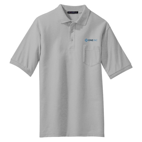  Grey Silk Touch Polo w/ Pocket - ONE INC