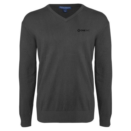  Charcoal Heather VNeck Sweater - ONE INC