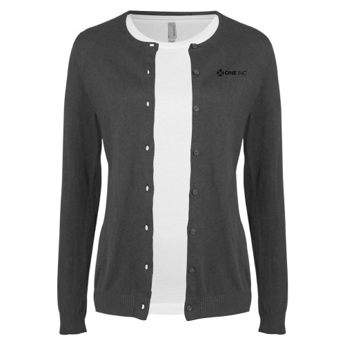  Womens Charcoal Cardigan Sweater - ONE INC