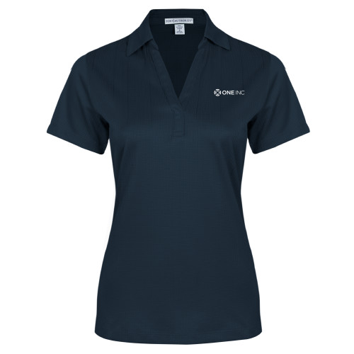 Womens Navy Performance Fine Jacquard Polo - ONE INC