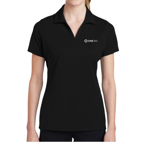  Womens Black Dry Mesh Polo - ONE INC