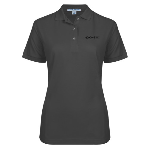  Womens Silk Touch Charcoal Pique Polo - ONE INC