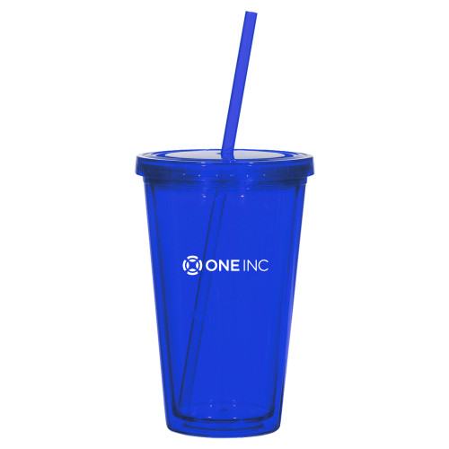  Madison Double Wall Blue Tumbler w/Straw 16oz - ONE INC