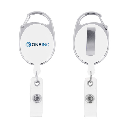  White Oval Retractable Badge Holder w/Clip - ONE INC