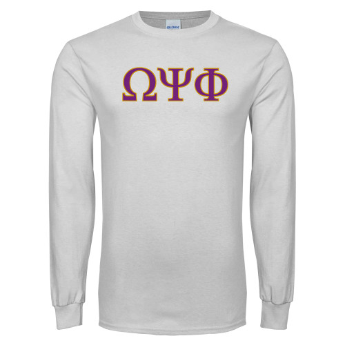 White Long Sleeve T Shirt-Greek Letters - 2 Color