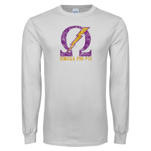 White Long Sleeve T Shirt-Omega Lightening Distressed